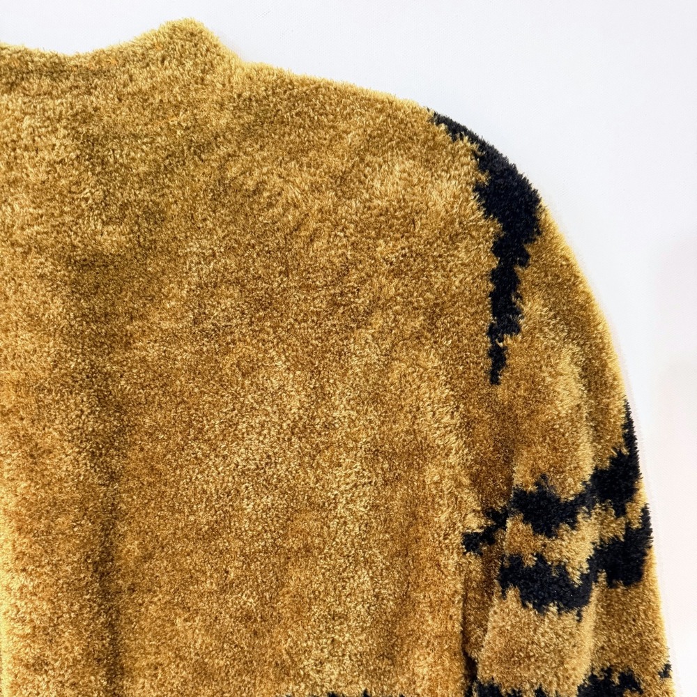 Michael Simon Vintage 90s Tiger Stripe Fuzzy Cardigan Sweater Gold Black M - Picture 7 of 9